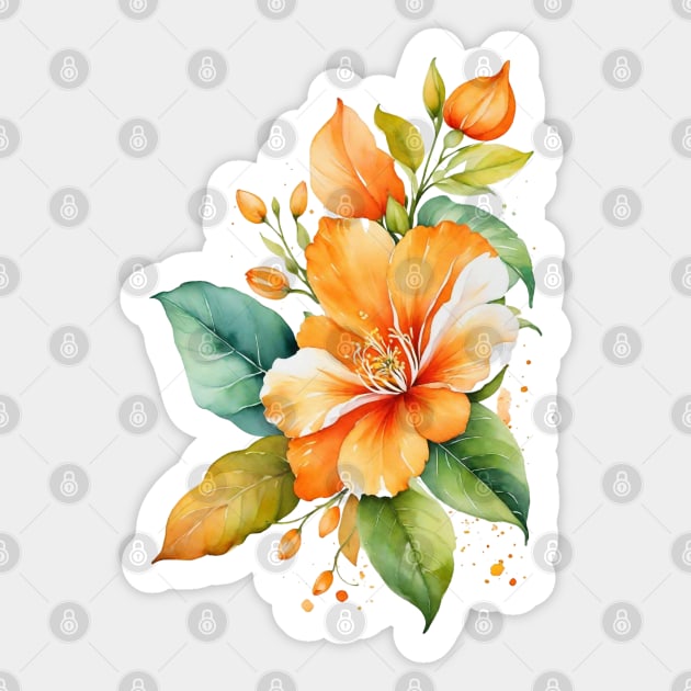 watercolor orange flower and leaf Sticker by Anik Arts